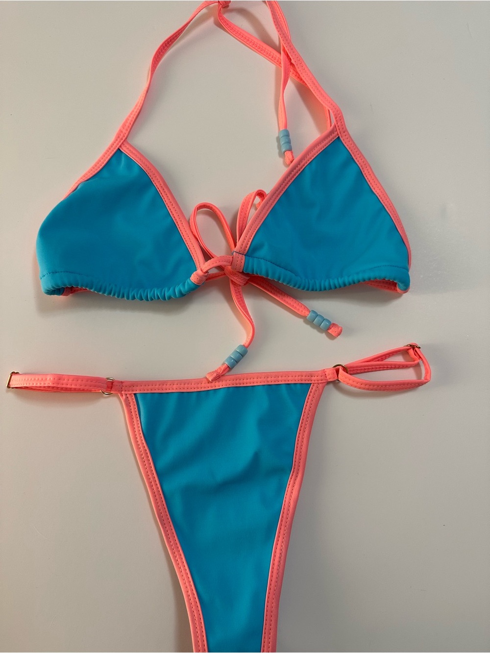 women swimwear Blue & Coral Triangle Bikini Top and Bottom